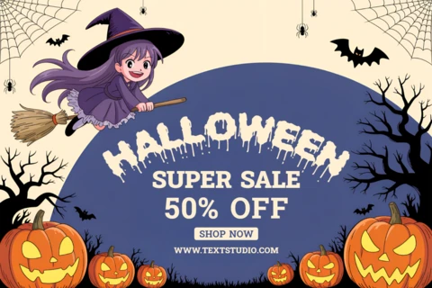 Template di design per volantino promozionale di strega di Halloween