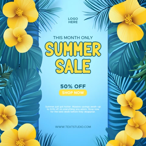 Vibrant Summer Sale Design Template with Tropical Floral Elements