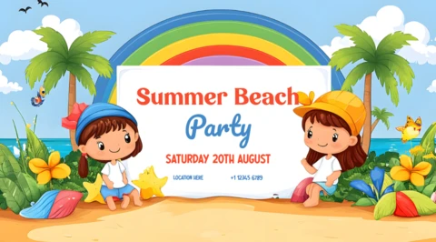 Colorful Summer Beach Party Design Template for Kids