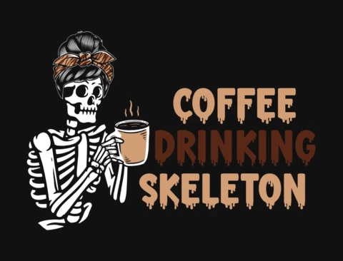 Coffee Drinking Skeleton T-Shirt Design Template