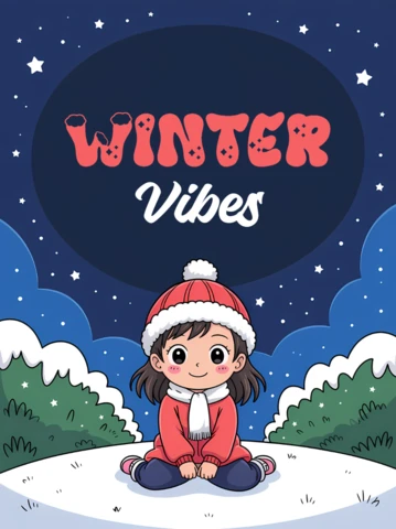 Plantilla de diseño de vibras invernales para tarjeta de felicitación navideña para niños