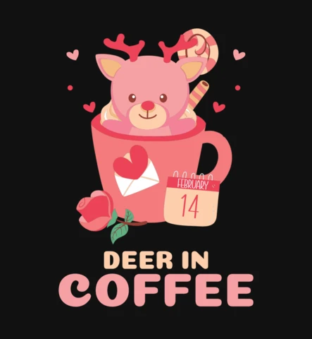 Ciervo en taza de café plantilla de diseño de camiseta de San Valentín