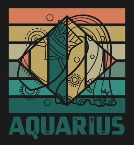 Modelo de design de camiseta do horóscopo do signo do zodíaco Aquário com vibrações retrô