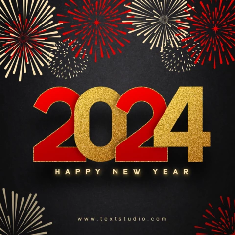 Zwart en goud 2024 gelukkig nieuwjaar vuurwerk instagram post