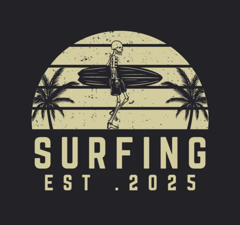 Surfing With Skeleton Vintage T-shirt Design Template