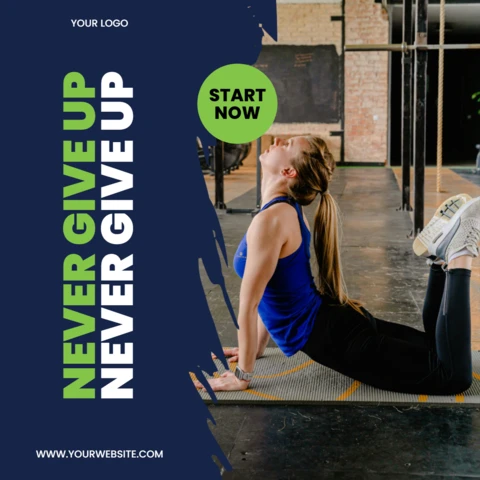Never Give Up Gym Promotional Social Media Post Design Template