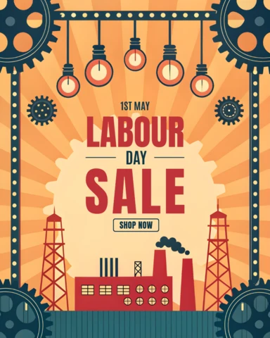 Modelo de design industrial retrô para promoção de vendas no Dia do Trabalho