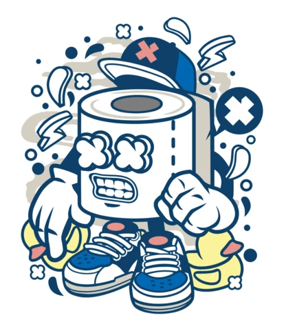 Toilet Paper Roll Cartoon Character T-shirt Design Template