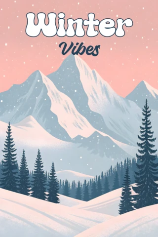 Winter Vibes Design Template for Holiday Greeting Cards with Mountain Landscape