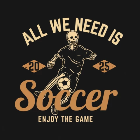 Skeleton Playing Soccer Vintage T-shirt Design Template