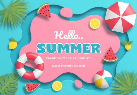 Summer Vacation Greeting Card Template with Tropical Beach Party Decorations