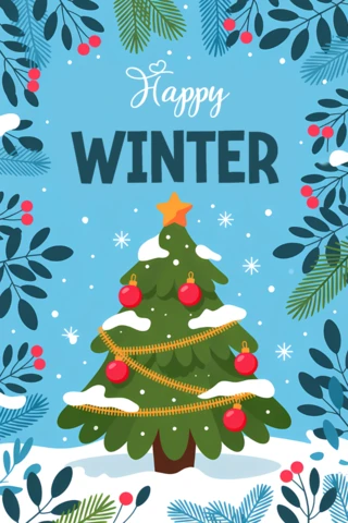 Winter Wonderland Christmas Tree Design Template for Holiday Cards