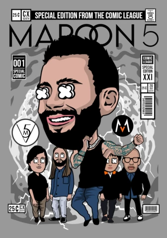Modelo de design de capa de revista de personagem de desenho animado do Maroon Five