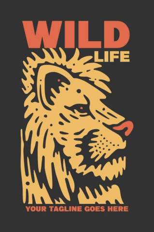 Plantilla de diseño de camiseta vintage con cara de león de vida salvaje