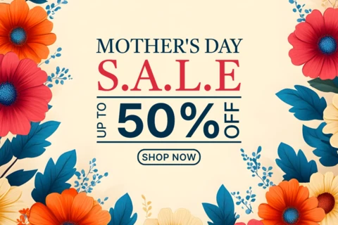 Modèle de design pour les soldes de la fête des mères - promotion modifiable avec jusqu'à 50% de réduction