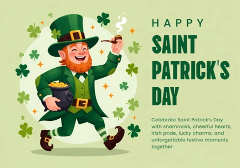 Happy Saint Patrick's Day Design Template with Cheerful Leprechaun for Festive Greeting Cards
