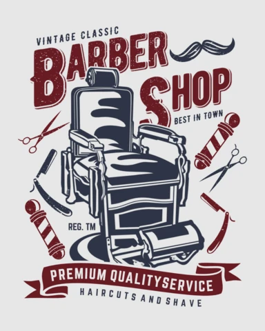 Modelo de design de camiseta de barbearia clássica vintage