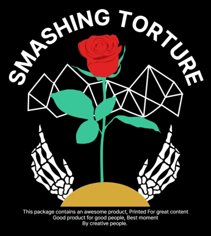 Rose and Skeleton Hands Graphic Design Template for Apparel