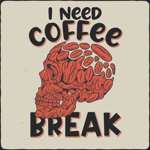 Necesito café descanso cráneo plantilla de diseño de la camiseta