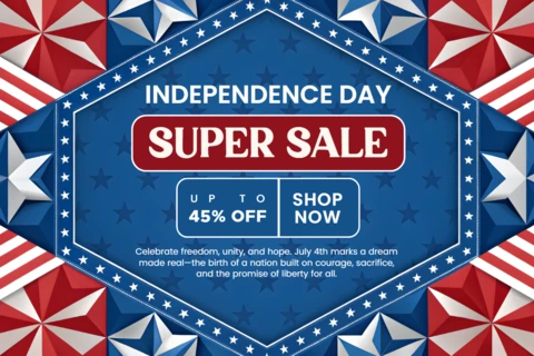 Independence Day Sale Template with Geometric Stars and Stripes Design