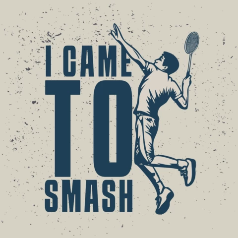 Badminton Player Doing Smash Vintage T-shirt Design Template