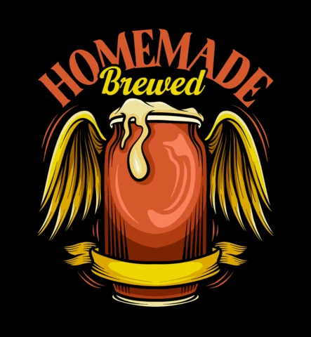 Homemade Brewed Winged Beer Glass with Ribbon Banner for Craft Beer Fans & Homebrew Merch T-Shirt Design Template