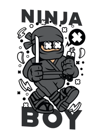 Ninja-Junge mit Charakter-T-Shirt-Design-Vorlage