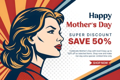 Retro Pop Art Mother's Day Discount Template Design