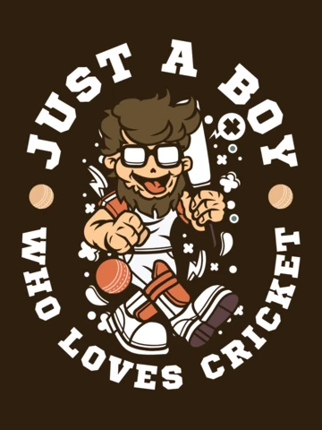 Cricket Lover Cartoon Character T-Shirt Design Template