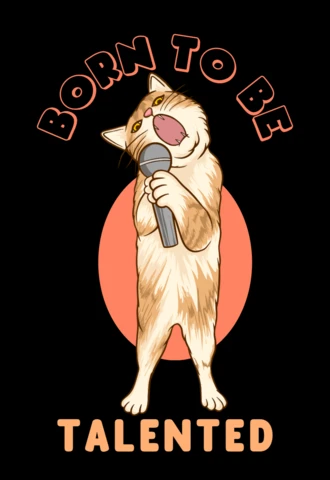 Geboren, um eine talentierte singende Katzenzeichnung mit Mikrofon für ein lustiges, musikthemenbezogenes Merch-T-Shirt-Design-Template zu sein.