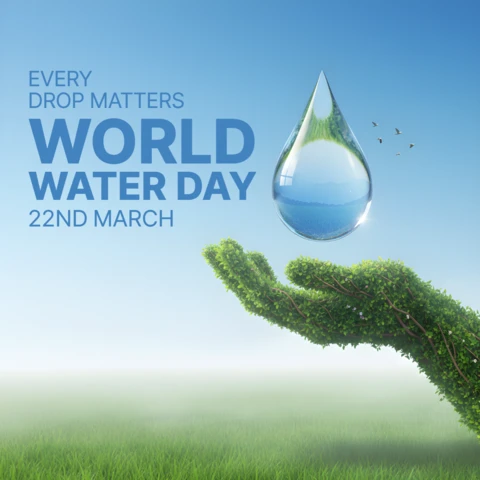 World Water Day 2026 Decorative Poster with Green Foliage and Blue Sky