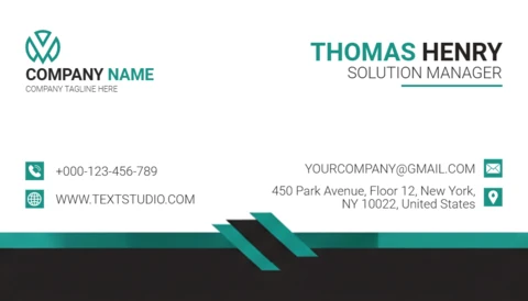 Professional Business Card Template Teal and Black Wave Design with QR Code