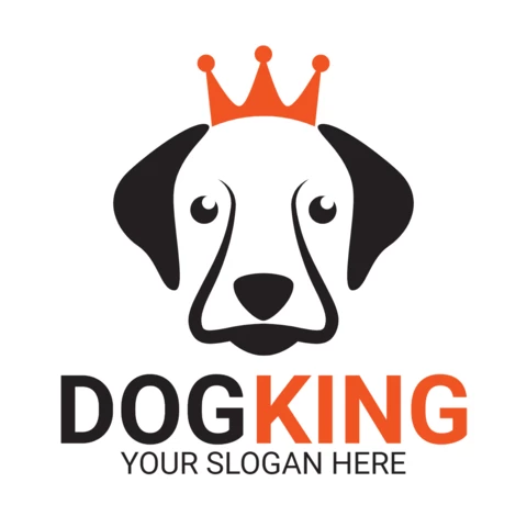 Modelo de design de logotipo de rei com cabeça de cachorro