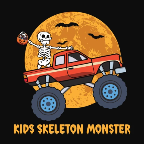Skeleton Monster Truck Halloween T-Shirt Template