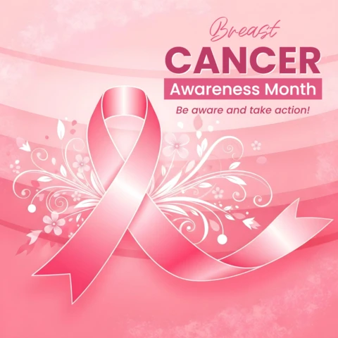 Wirbelnde florale Brustkrebs-Pink-Ribbon- und Bewusstseinsbotschaft-Banner-Designvorlage