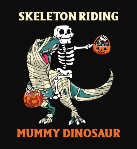 Skeleton Riding Dinosaur Halloween T-Shirt Design