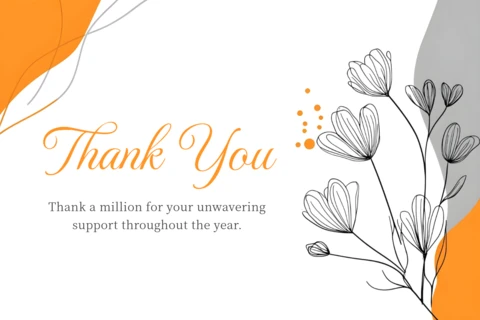 Elegant Orange and Grey Floral Thank You Card Template