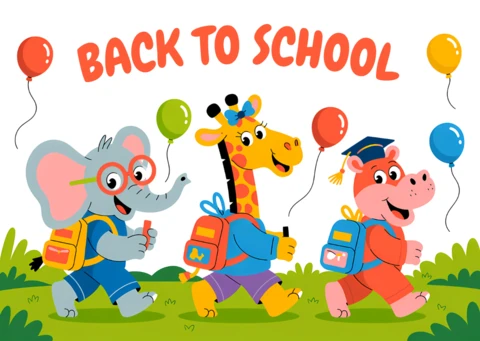 Back to School Animal Friends Design Template for Kids' Party Invitations