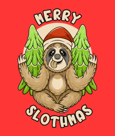 Feliz slothmas, alegria de feriado preguiçosa com design de camiseta de gorro de papai noel e vibes de árvore.