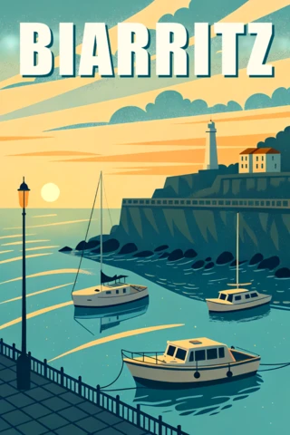 Retro Biarritz Design Template for Travel Poster