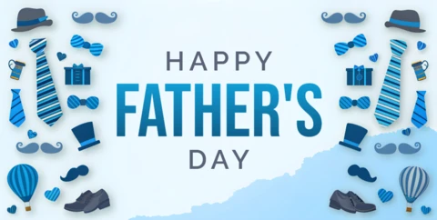 Blue Banner Template with Men's Fashion Accessories for Father's Day Wishes