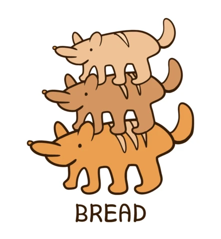 Dog Bread Stack Funny Cartoon Pup Loaf Tower with ‘BREAD’ Quote for Cute Meme Merch T-Shirt Design Template