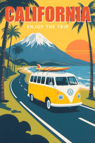 カリフォルニアのレトロ旅行デザインテンプレート ポスターや商品用