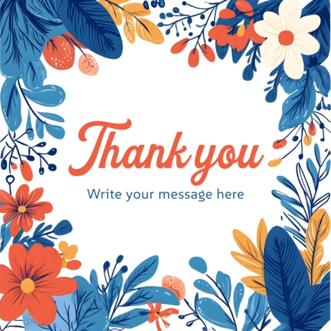 Blue and Orange Floral Thank You Card Template