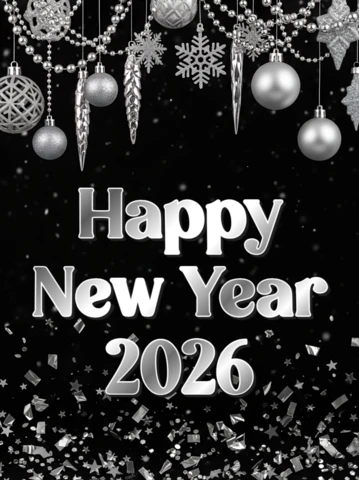 Elegant New Year 2026 Celebration Template with Silver Ornaments Design for Festive Invitations