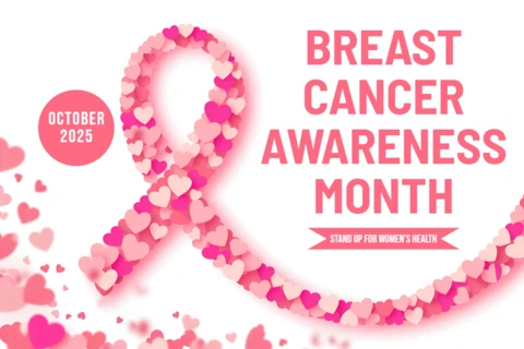 Breast Cancer Awareness Month Design Template with Heart Ribbon for Posters