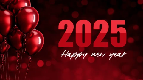 2025 ballons rouges modèle de conception pour le nouvel an