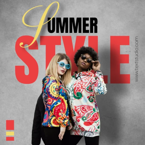Gelbe und rote Instagram-Post-Vorlage im modernen Sommermodestil