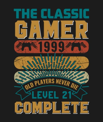 Alte spieler sterben nie, level 21 komplette retro gaming t-shirt design vorlage