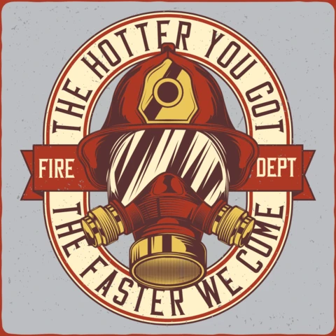 Firefighter's Helmet And Gas Mask T-Shirt Design Template